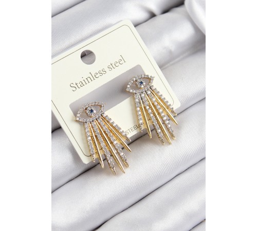 316L Çelik Zirkon Taşlı Göz Model Gold Renk Kadın Küpe - TJ-BKP10919