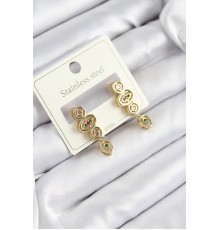 316L Çelik Zirkon Taşlı Sallantılı Geometrik Model Gold Renk Kadın Küpe - TJ-BKP10921