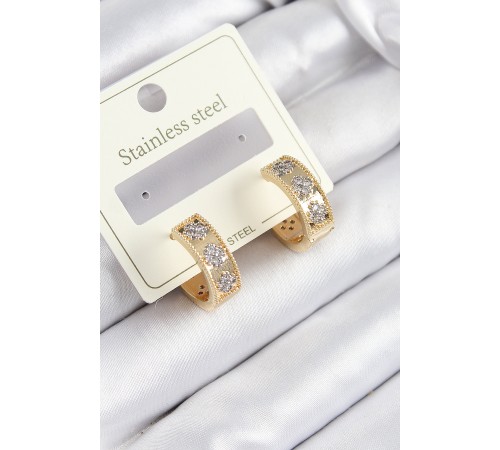 316L Çelik Zirkon Taşlı Halka Model Gold ve Gümüş Renk Kadın Küpe - TJ-BKP10922