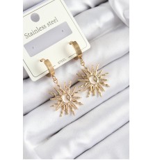 316L Çelik Zirkon Taşlı Sallantılı Güneş Model Gold Renk Kadın Küpe - TJ-BKP10923