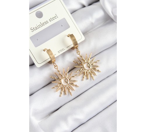316L Çelik Zirkon Taşlı Sallantılı Güneş Model Gold Renk Kadın Küpe - TJ-BKP10923