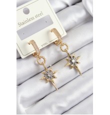 316L Çelik Zirkon Taşlı Sallantılı Kutup Yıldızı Model Gold Ve Gümüş Renk Kadın Küpe - TJ-BKP10918