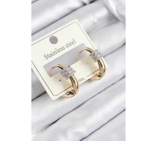 316L Çelik Zirkon Taşlı Halka Model Gold Renk Kadın Küpe - TJ-BKP10924