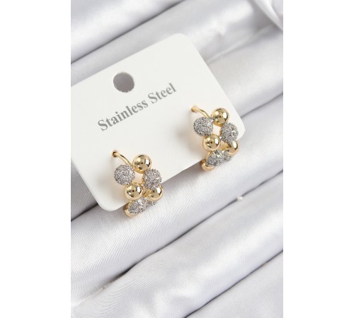 316L Çelik Zirkon Taşlı Topçuk Halka Model Gold Ve Gümüş Renk Kadın Küpe - TJ-BKP10926