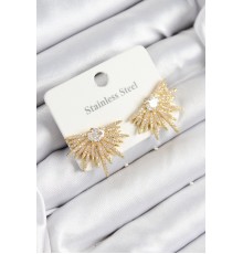 316L Çelik Zirkon Taşlı Yelpaze Model Gold Renk Kadın Küpe - TJ-BKP10927