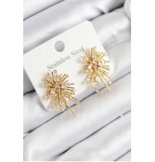 316L Çelik Zirkon Taşlı Aurora Işıltı Model Gold Renk Kadın Küpe - TJ-BKP10929