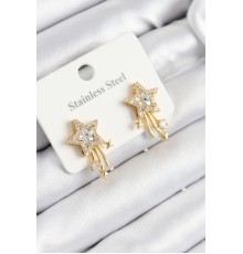 316L Çelik Zirkon Taşlı Kayan Yıldız Model Gold Renk Kadın Küpe - TJ-BKP10931