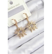 316L Çelik Zirkon Taşlı Sallantılı Yıldız Model Gold Renk Kadın Küpe - TJ-BKP10932