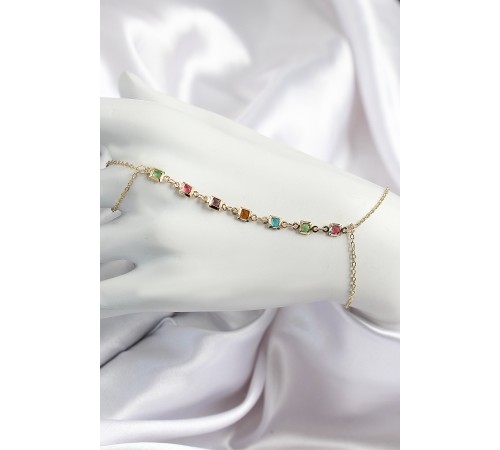 Pirinç Renkli Kare Zirkon Taşlı Y Model Gold Renk Kadın Şahmeran - TJ-SN682