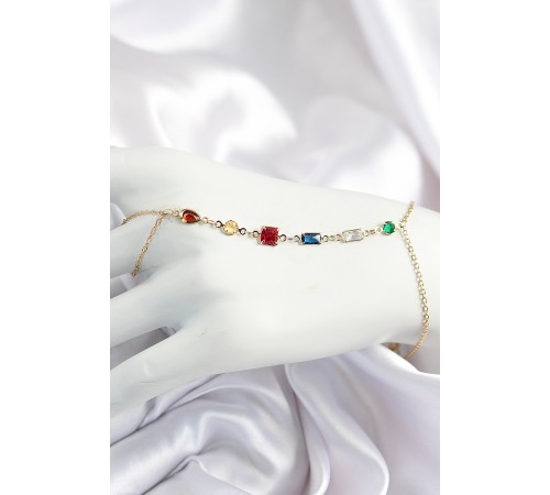 Pirinç Renkli Zirkon Taşlı Y Model Gold Renk Kadın Şahmeran - TJ-SN684