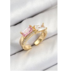 Pirinç Zirkon Taşlı Dikdörtgen Model Gold Renk Kadın Yüzük - TJ-BYK3797