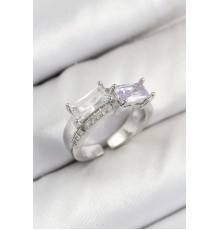 Pirinç Zirkon Taşlı Dikdörtgen Model Gümüş Renk Kadın Yüzük - TJ-BYK3798