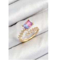 Pirinç Zirkon Taşlı Renkli Model Gold Renk Kadın Yüzük - TJ-BYK3799