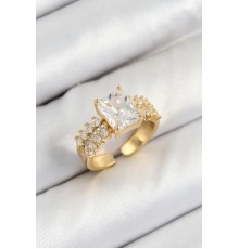 Pirinç Büyük Zirkon Taşlı Model Gold Renk Kadın Yüzük - TJ-BYK3800