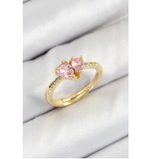 Pirinç Zirkon Taşlı Pembe Kalp Model Gold Renk Kadın Yüzük - TJ-BYK3802