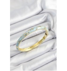 Mineli Pirinç Turkuaz Çiçek Motifli Gold Renk Kadın Kelepçe - TJ-BB7437