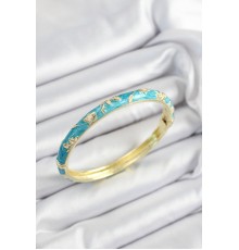 Mineli Pirinç Mavi Çiçek Motifli Gold Renk Kadın Kelepçe - TJ-BB7439