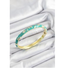 Mineli Pirinç Yeşil Çiçek Motifli Gold Renk Kadın Kelepçe - TJ-BB7442