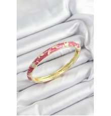 Mineli Pirinç Pembe Çiçek Motifli Gold Renk Kadın Kelepçe - TJ-BB7443