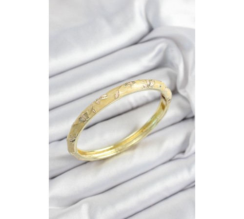 Mineli Pirinç Hardal Çiçek Motifli Gold Renk Kadın Kelepçe - TJ-BB7444