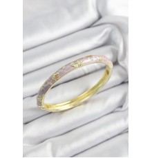 Mineli Pirinç Mor Çiçek Motifli Gold Renk Kadın Kelepçe - TJ-BB7446