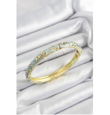 Mineli Pirinç Zirkon Taşlı Turkuaz Çiçek Motifli Gold Renk Kadın Kelepçe - TJ-BB7448