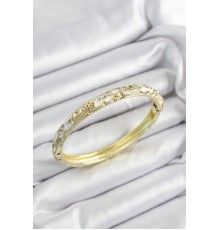 Mineli Pirinç Zirkon Taşlı Gri Beyaz Çiçek Motifli Gold Renk Kadın Kelepçe - TJ-BB7449