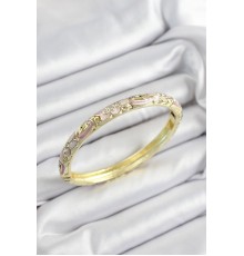 Mineli Pirinç Zirkon Taşlı Fuşya Çiçek Motifli Gold Renk Kadın Kelepçe - TJ-BB7451
