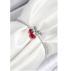 Pirinç Zirkon Taşlı Kiraz Model Gümüş Renk Asansörlü Kadın Bileklik - TJ-BB7454