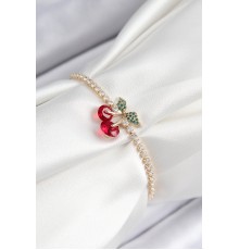 Pirinç Zirkon Taşlı Kiraz Model Gold Renk Asansörlü Kadın Bileklik - TJ-BB7455