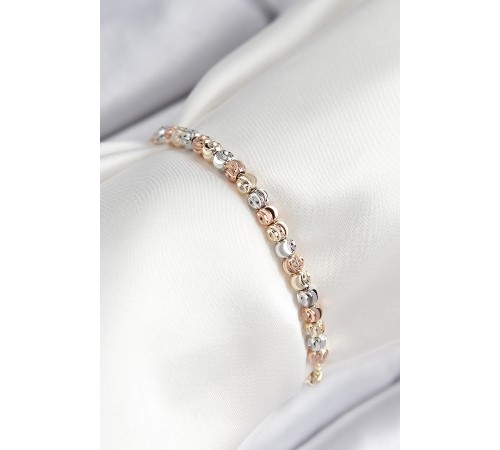 Pirinç Sıralı Boncuk Model Gold Gümüş Roz Renk Asansörlü Kadın Bileklik - TJ-BB7458