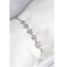 Pirinç Zirkon Taşlı Sıralı Yıldız Model Gümüş Renk Asansörlü Kadın Bileklik - TJ-BB7459