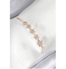 Pirinç Zirkon Taşlı Sıralı Yıldız Model Gold Renk Asansörlü Kadın Bileklik - TJ-BB7460