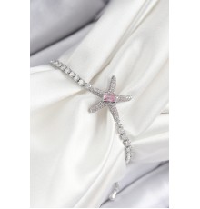 Pirinç Pembe Zirkon Taşlı Deniz Yıldızı Model Gümüş Renk Asansörlü Kadın Bileklik - TJ-BB7461
