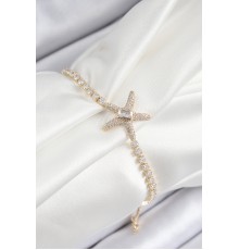 Pirinç Zirkon Taşlı Deniz Yıldızı Model Gold Renk Asansörlü Kadın Bileklik - TJ-BB7462