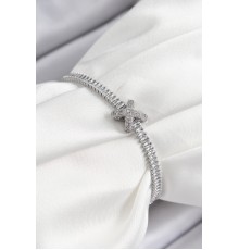 Pirinç Zirkon Taşlı X Detaylı Su Yolu Model Gümüş Renk Asansörlü Kadın Bileklik - TJ-BB7467