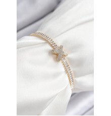 Pirinç Zirkon Taşlı X Detaylı Su Yolu Model Gold Renk Asansörlü Kadın Bileklik - TJ-BB7468