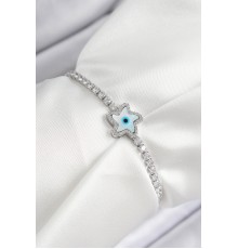 Pirinç Zirkon Taşlı Nazar Yıldız Model Gümüş Renk Asansörlü Kadın Bileklik - TJ-BB7469