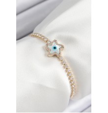 Pirinç Zirkon Taşlı Nazar Yıldız Model Gold Renk Asansörlü Kadın Bileklik - TJ-BB7470