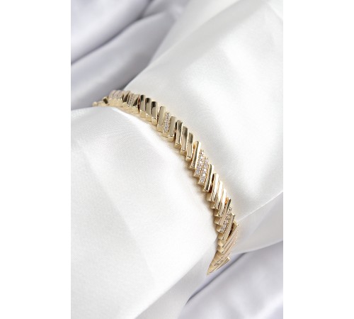 Xuping Pirinç Zirkon Taşlı Eğimli Blok Model Gold Renk Kadın Bileklik - TJ-BB7473
