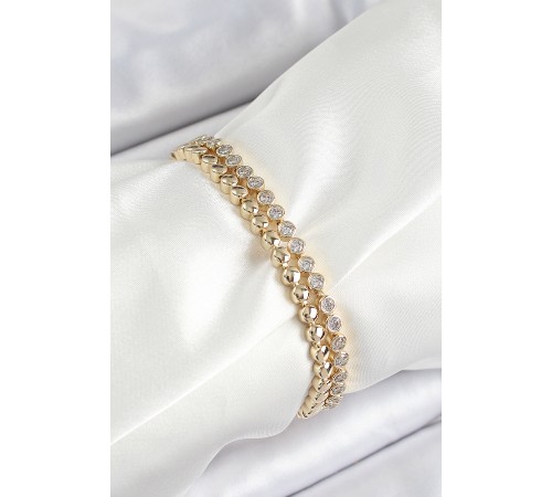Xuping Pirinç Zirkon Taşlı Çift Görünümlü Model Gold Renk Kadın Bileklik - TJ-BB7474