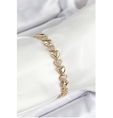 Xuping Pirinç Sıralı Kalp Model Gold Renk Kadın Bileklik - TJ-BB7479