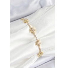 Pirinç Zirkon Taşlı Sıralı Yıldız Model Gold Renk Kadın Bileklik - TJ-BB7487