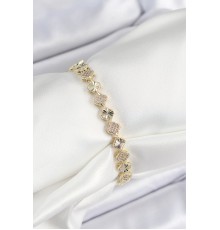 Pirinç Zirkon Taşlı Sıralı Yonca Model Gold Renk Kadın Bileklik - TJ-BB7489