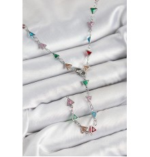 Pirinç Renkli Zirkon Taşlı Üçgen Model Gümüş Renk Kadın Y Kolye - TJ-BKO10383