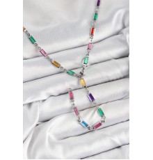 Pirinç Renkli Zirkon Taşlı Dikdörtgen Model Gümüş Renk Kadın Y Kolye - TJ-BKO10385