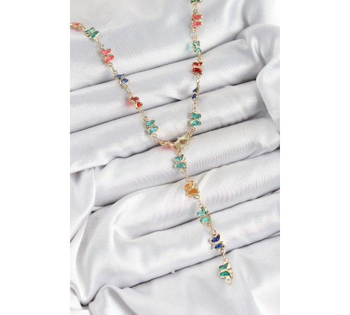 Pirinç Renkli Zirkon Taşlı Model Gold Renk Kadın Y Kolye - TJ-BKO10386