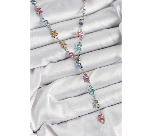 Pirinç Renkli Zirkon Taşlı Model Gümüş Renk Kadın Y Kolye - TJ-BKO10387