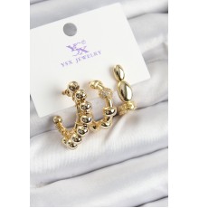 Pirinç Zİrkon Taşlı Halka Model Gold Renk 3'lü Kadın Küpe - TJ-BKP10941