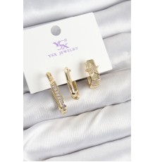 Pirinç Zİrkon Taşlı Yıldız Model Gold Renk 3'lü Kadın Küpe - TJ-BKP10943
